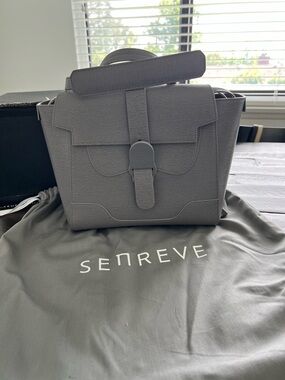 Senreve Grey Midi Maestra Structured Leather Top-Handle Bag
